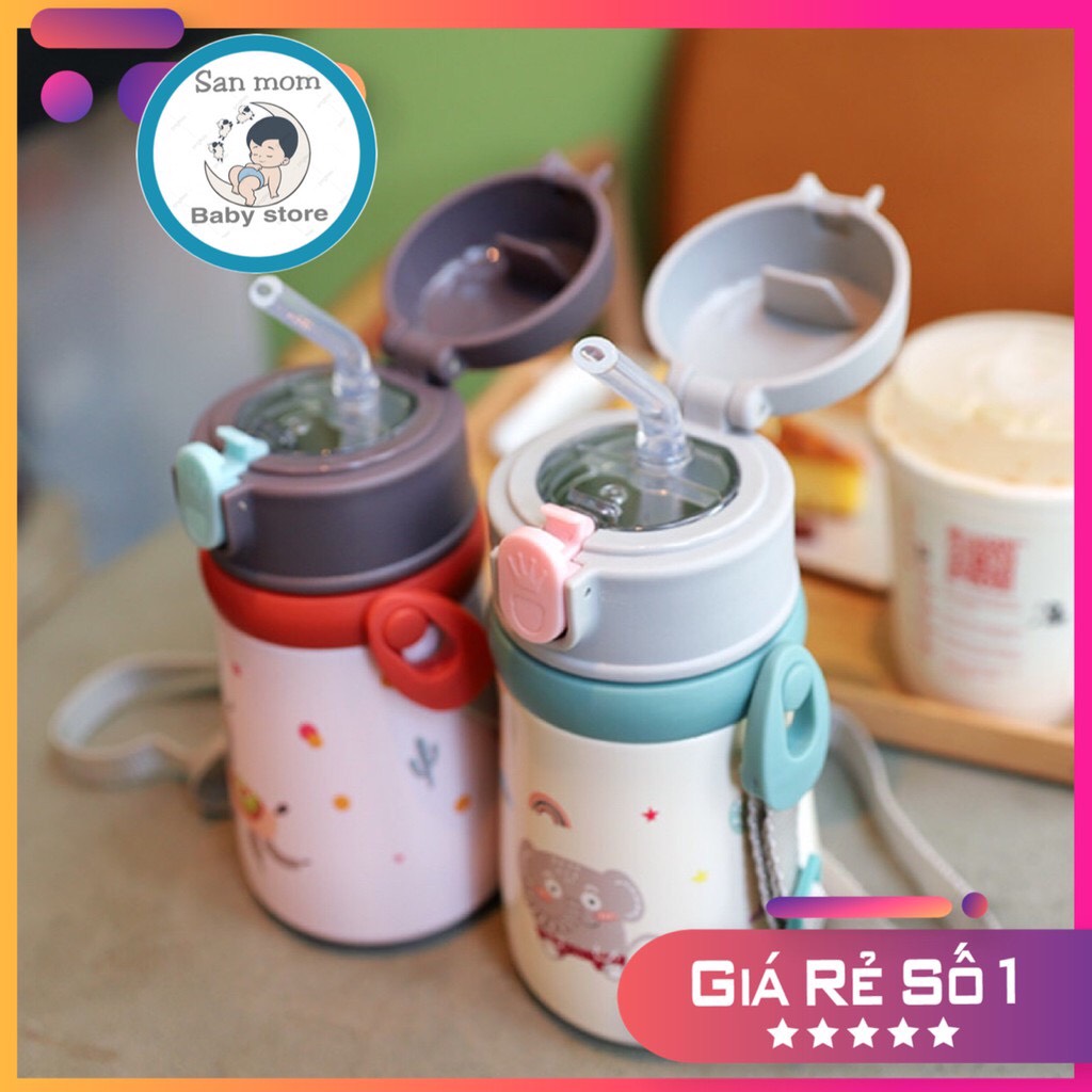 Bình Tập Uống Nước Cho Bé Bình Tập Hút Quai Đeo Thép Không Gỉ 316 4 Lớp Thỏ Nubbit Tập Cho Bé Hút Nước