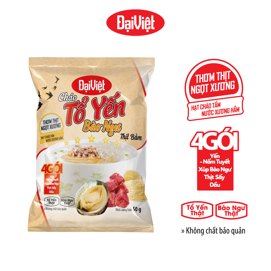 Cháo yến bào ngư thịt bằm Đại Việt - THÙNG 30 GÓI - Cháo gói ăn liền yến thật, bào ngư thật, không chất bảo quản