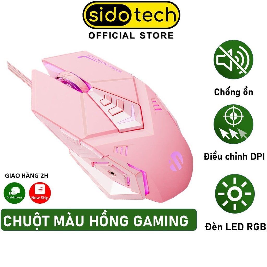 Chuột Máy Tính Màu Hồng Gaming SIDOTECH Inphic W5P Tắt Âm Silent Chơi Game