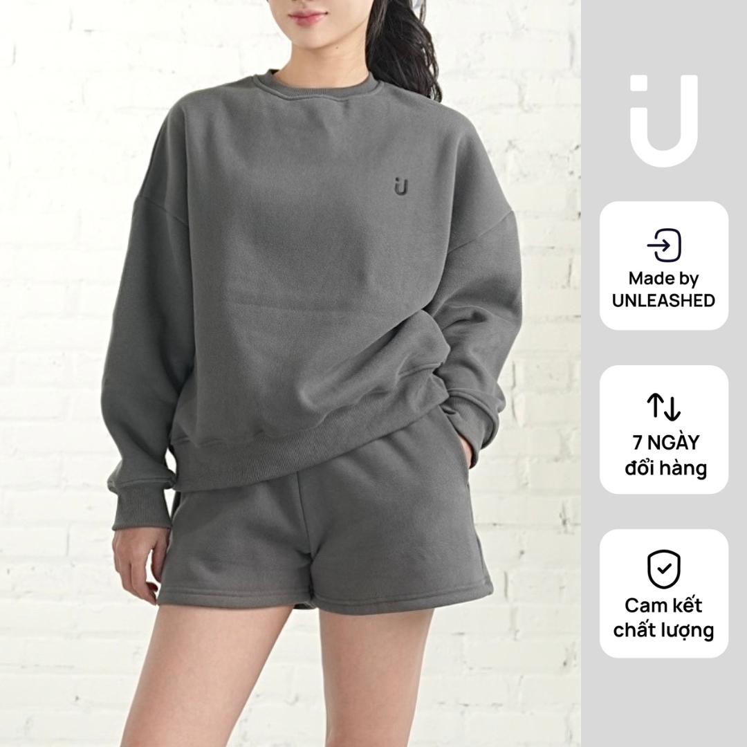 Bộ nỉ nữ áo sweater nỉ thêu logo U quần short nỉ cạp chun túi sâu Unleashedvn Vanilla Sweater Set