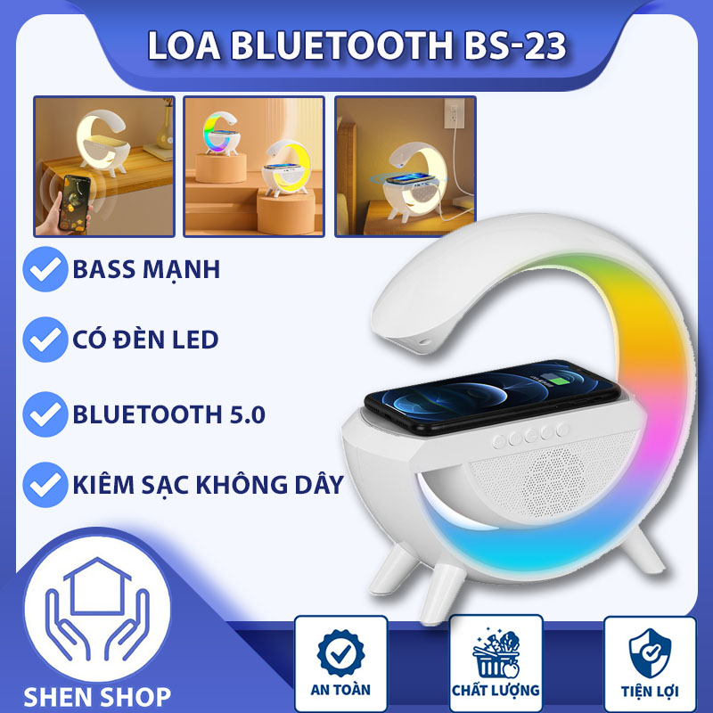 Loa bluetooth mini di động không dây BS-23, loa nghe nhạc bass mạnh kiêm sạc không dây có đèn Led RGB nháy theo nhạc, bluetooth 5.0, âm thanh vòm, loa mini cao cấp giá rẻ hỗ trợ thẻ nhớ, loa bluetooth pin trâu