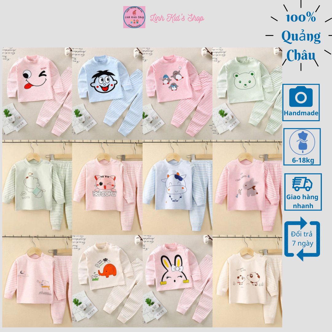 BỘ THU ĐÔNG DÀI TAY COTTON LEN CHO BÉ 8-23 KG HÀNG QUẢNG CHÂU