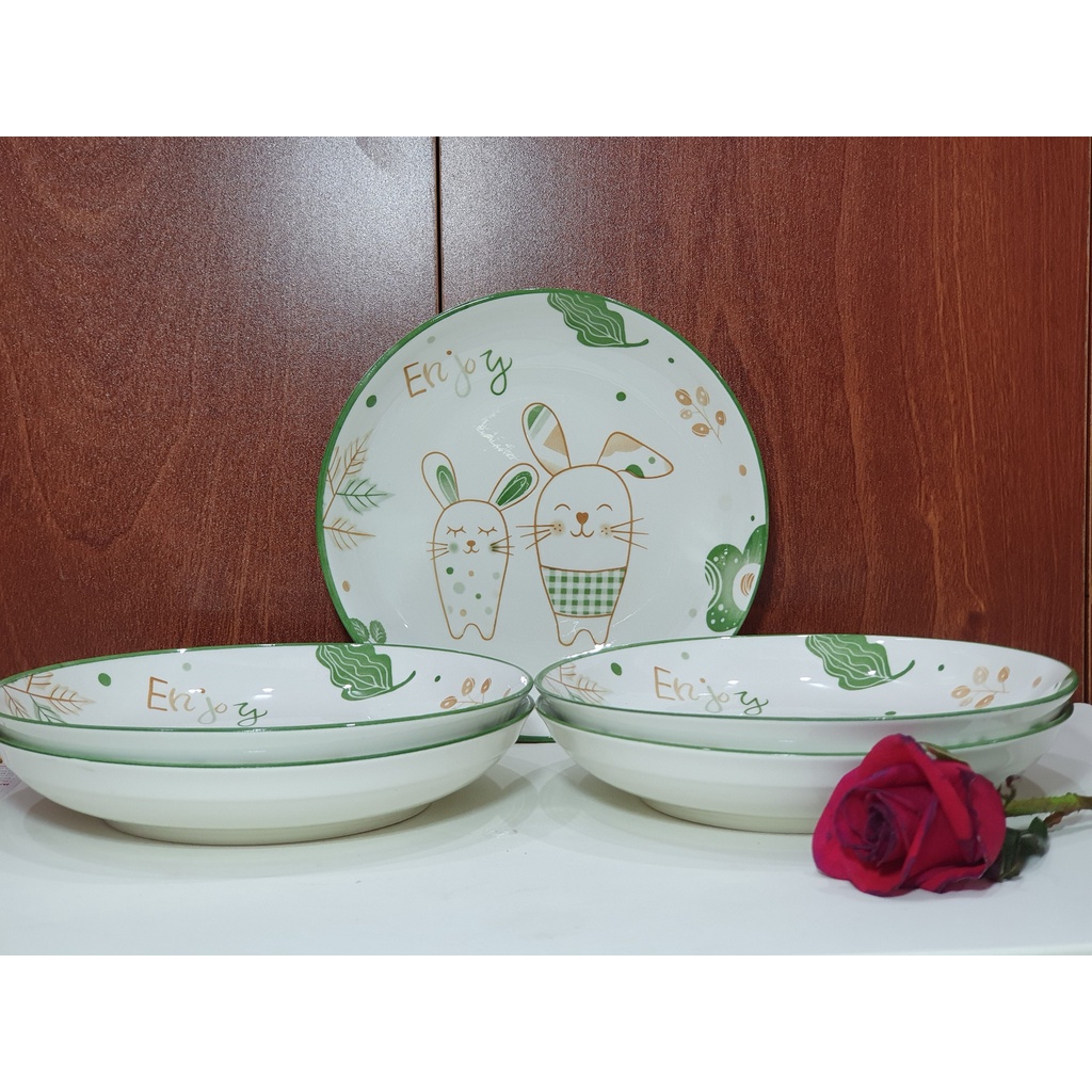 Dĩa sứ thỏ enjoy 8inch - dư dư