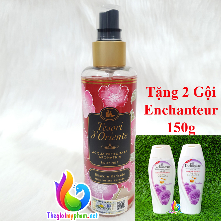Xịt thơm cơ thể dưỡng ẩm body mist tesori d’oriente atiso đỏ và dâm bụt 200ml