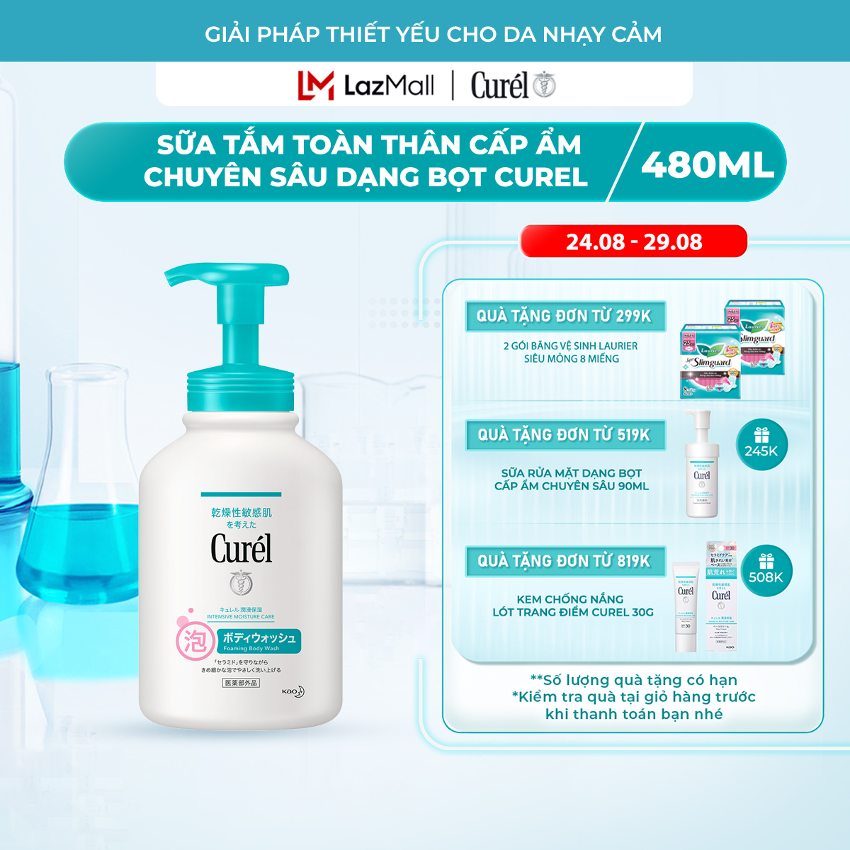 Sữa tắm toàn thân cấp ẩm chuyên sâu dạng bọt Curel 480ml