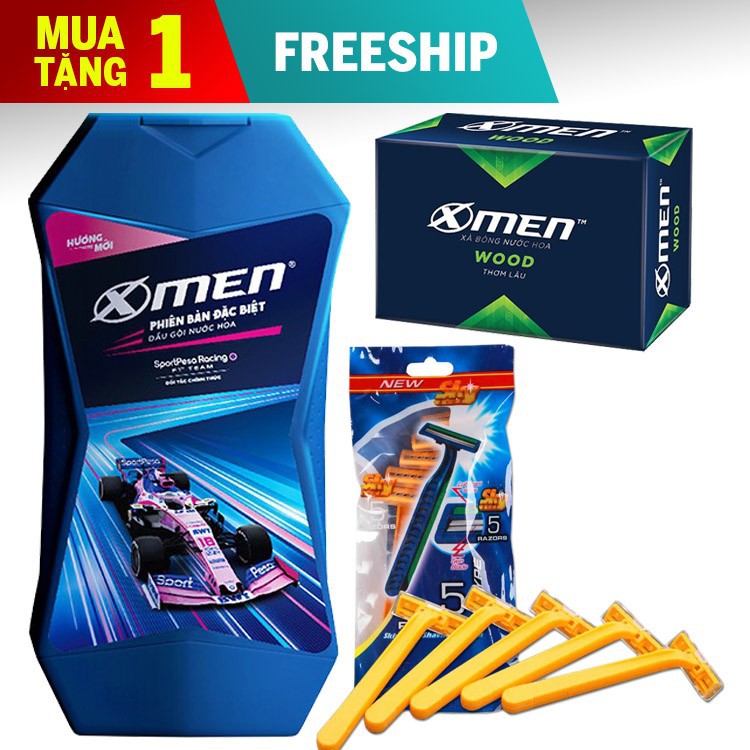 Combo Dầu gội X-Men Phiên Bản Đặc Biệt 180g và Xà Bông Cục Wood 90g [TẶNG KÈM] Dao Cạo Râu Razors