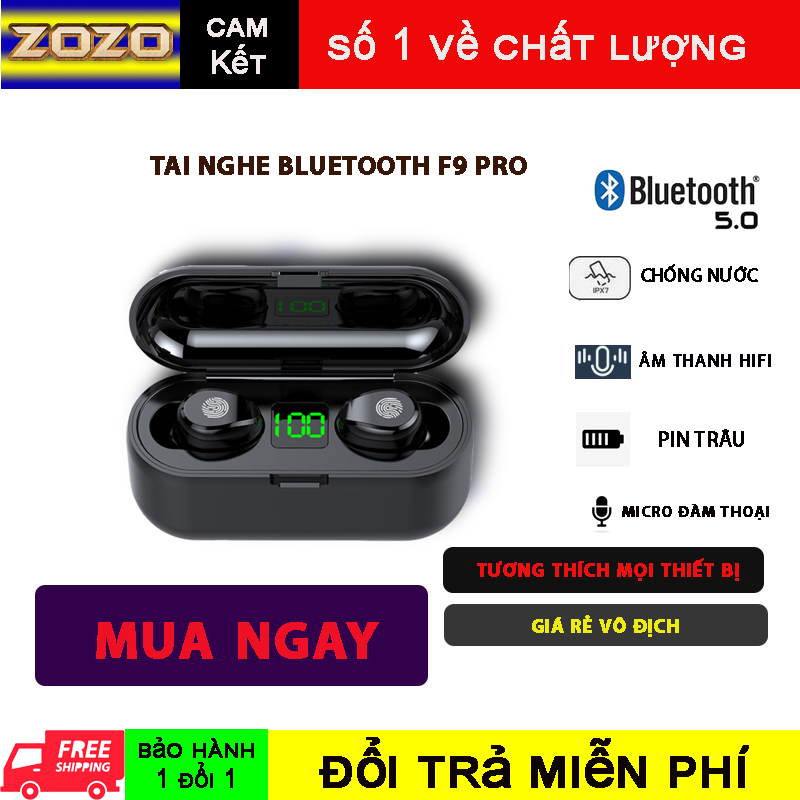 Tai nghe Bluetooth TWS F9 V5.1 cảm ứng phiên bản mới cao cấp pro tăng giảm âm lượng trên tai nghe - Hàng nhập khẩu