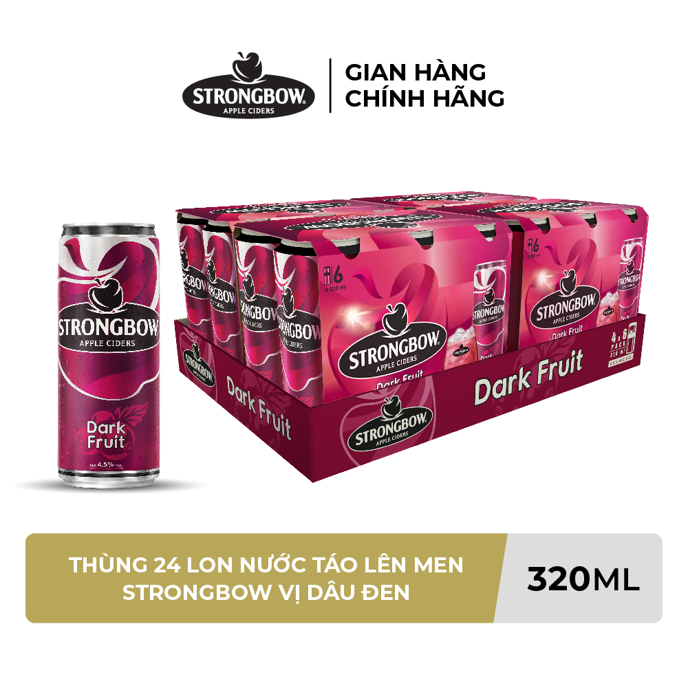 Box of 24 Cans of Strongbow Fermented Apple Juice Black Strawberry Flavor 320Ml/Can