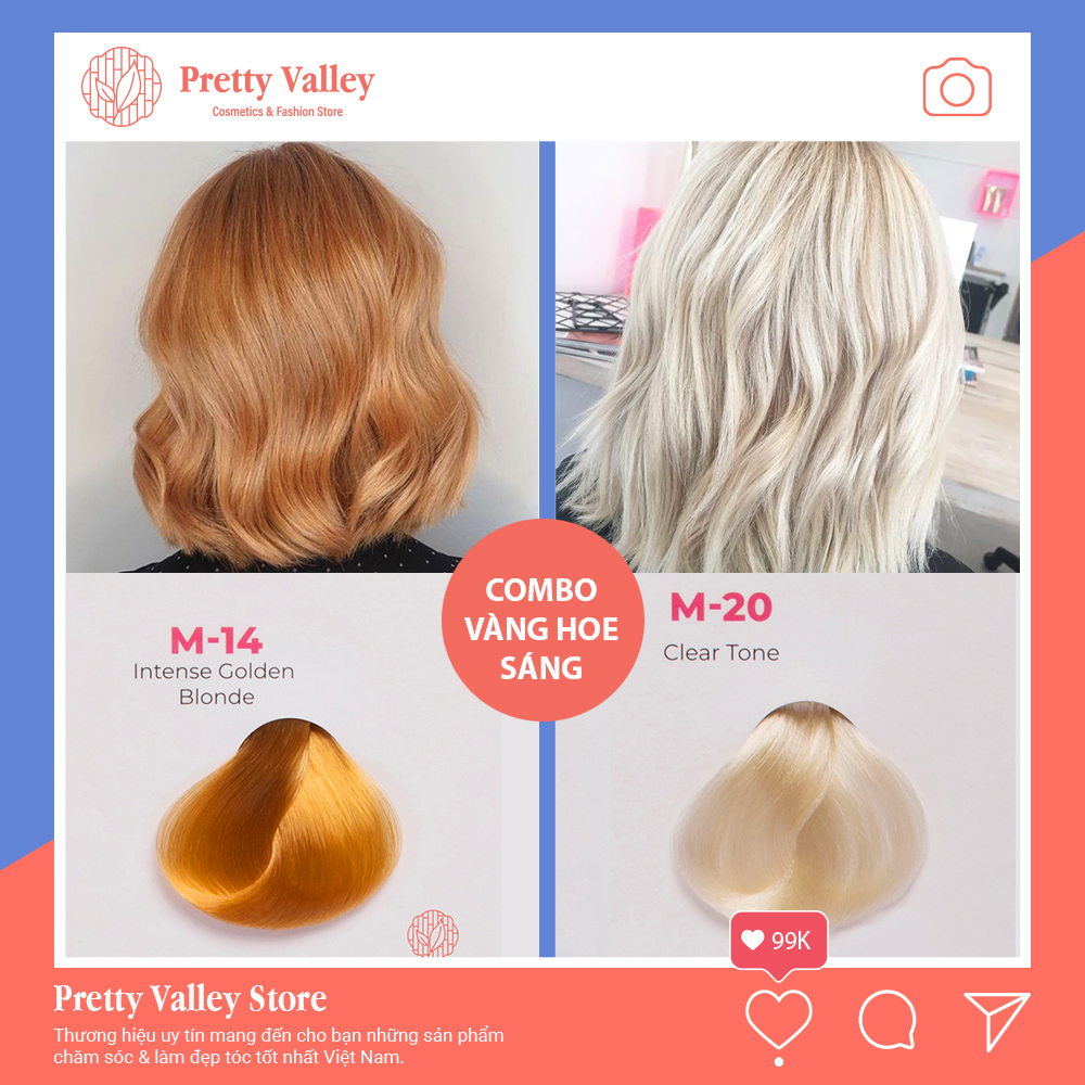 [HCM]Combo thuốc nhuộm tóc màu vàng hoe sáng Molokai M14 (1 màu tẩy và 1 màu vàng hoe sáng) - Pretty Valley