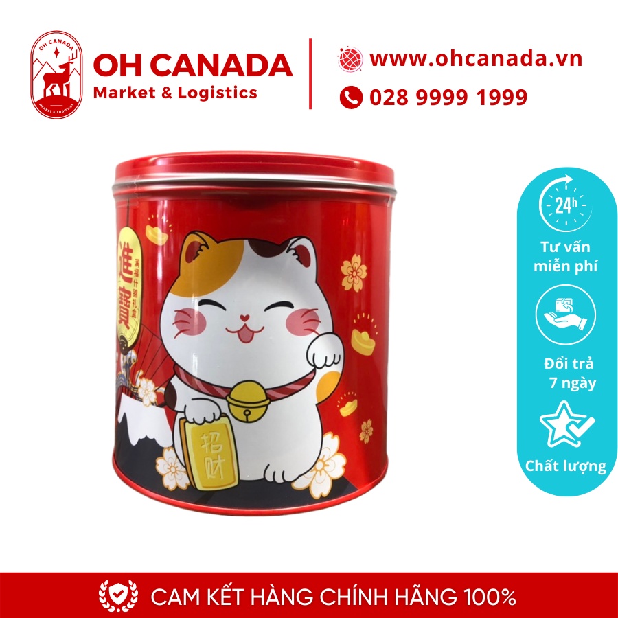 Bánh quy hạnh nhân maba cookies hộp thiếc hình mèo thần tài