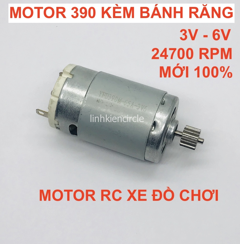 [HCM]Motor 390 kèm bánh răng cho ô tô điều khiển xe em bé 4.5V - 6V tốc độ 24700 RPM - LK0349