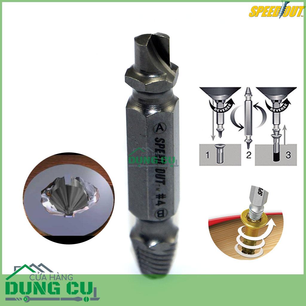 Bộ 4 mũi chuyên dụng nhanh chóng tháo bu lông ốc vít gãy hỏng toét đầu hoặc bị gỉ sét khó tháo với độ cứng đạt chuẩn 53 theo thang đo Rockwell C