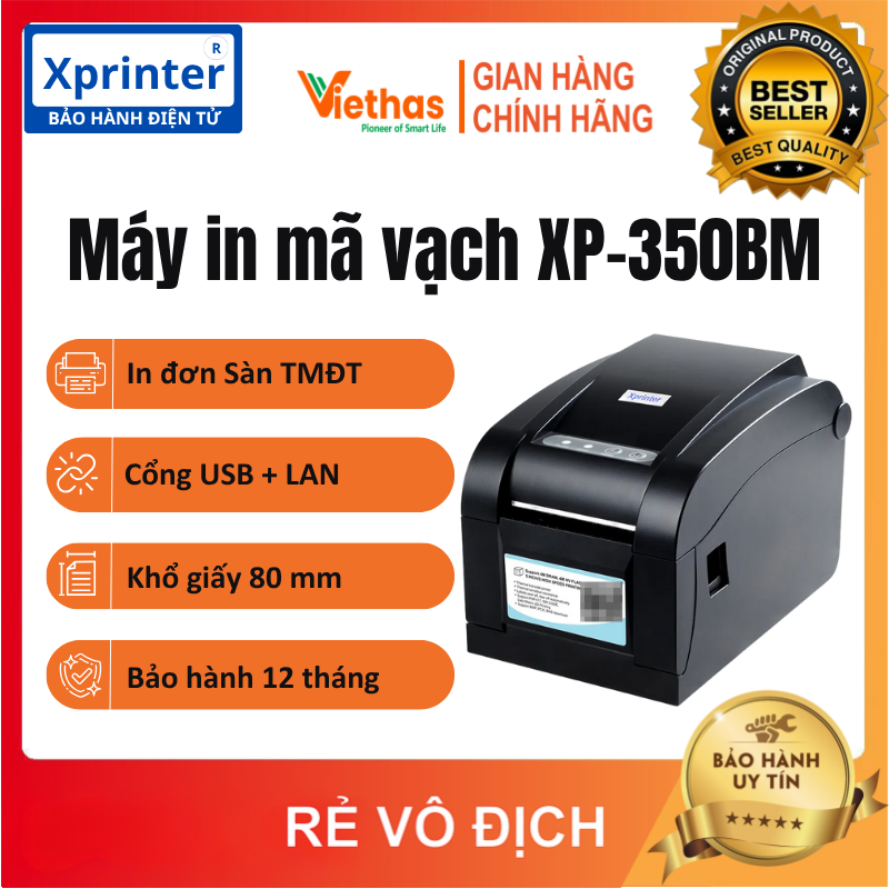 Máy in tem mã vạch xprinter xp-350bm , in đơn sàn tmđt, ghtk, tem phiếu vận chuyển dán trên đơn hàng