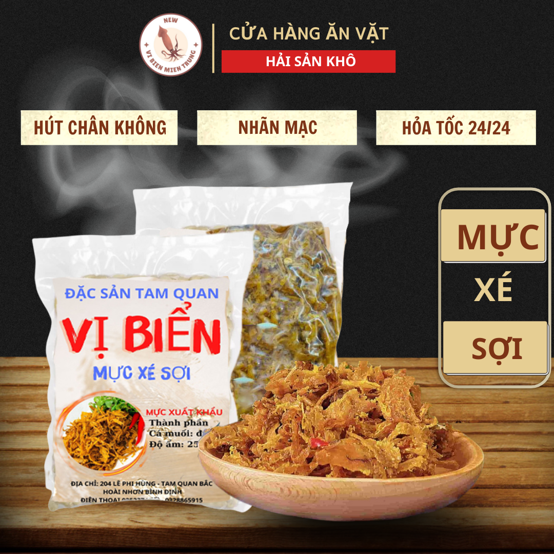 Mực xé tẩm gia vị, khô mực tẩm gia vị Miền Trung 500gr, mực khô xé sợi, mực xé sợi ngon chuẩn vị biển