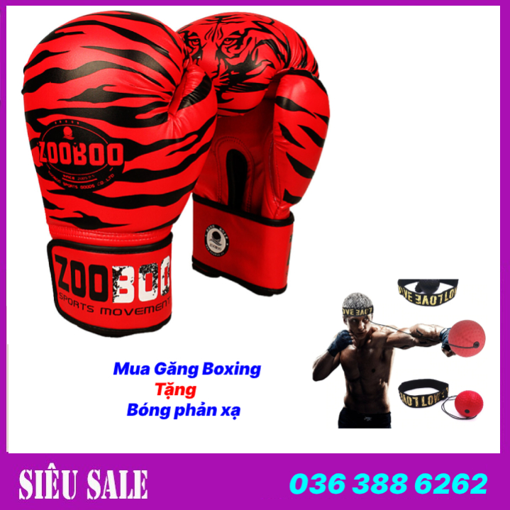 Găng bao tay đấm bốc boxing Zooboo hổ vằn + bóng phản xạ treo đầu - Găng tay boxing rồng lửa thế hệ 5.0, thiết bị đấm bốc boxing chuyên nghiệp - Bảo hành 6 tháng