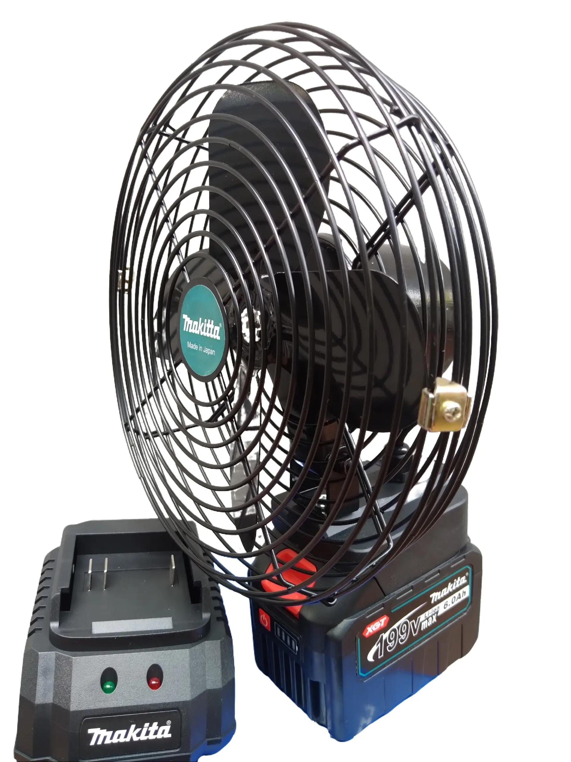 Quạt pin lồng sắt 8inch 2 tốc độ gió, quạt tích điện để bàn cầm tay chân pin phổ thông, quạt đứng dùng pin makita