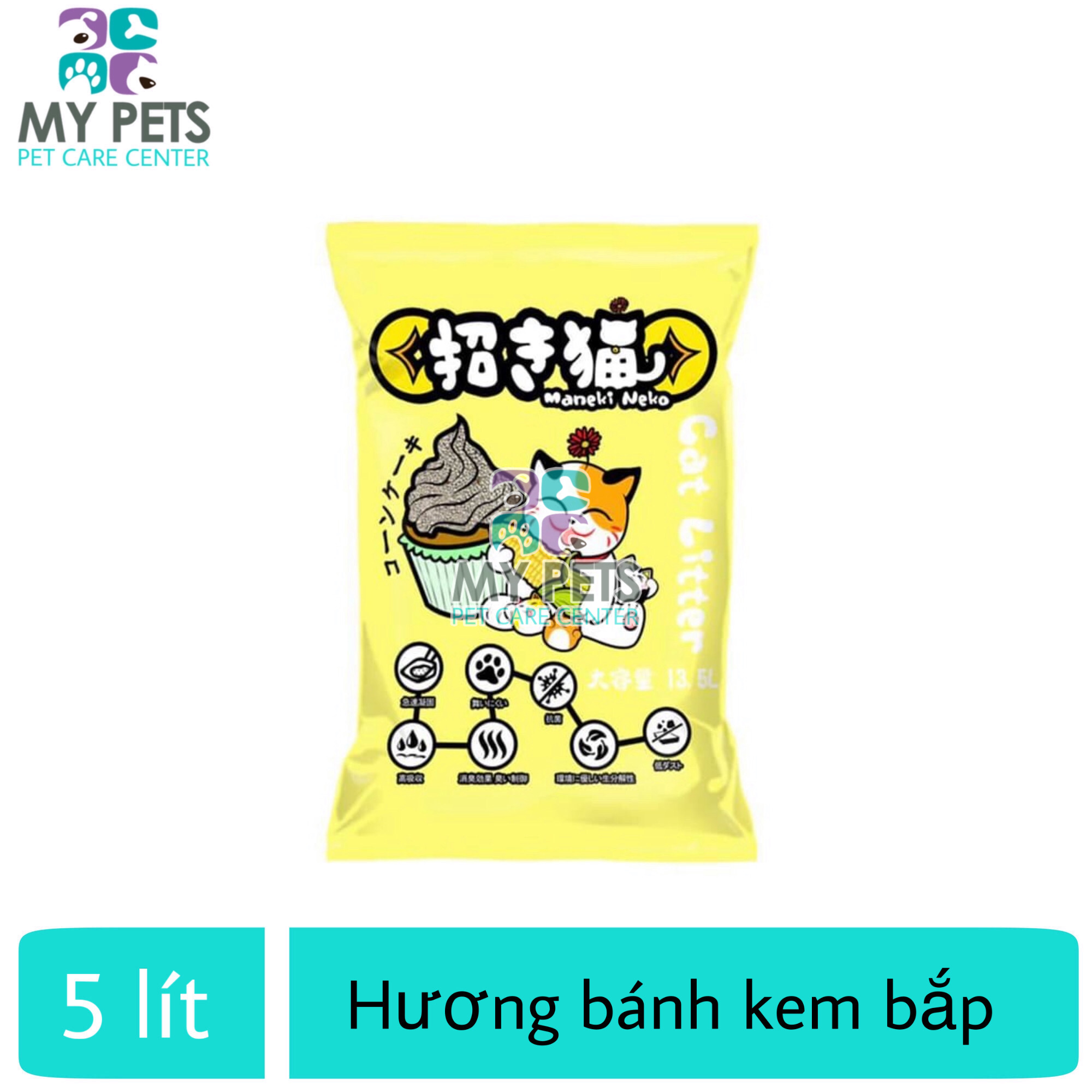 Cát Vệ Sinh cho Mèo Maneki Neko hương Bánh Kem Bắp - Túi 5 lít