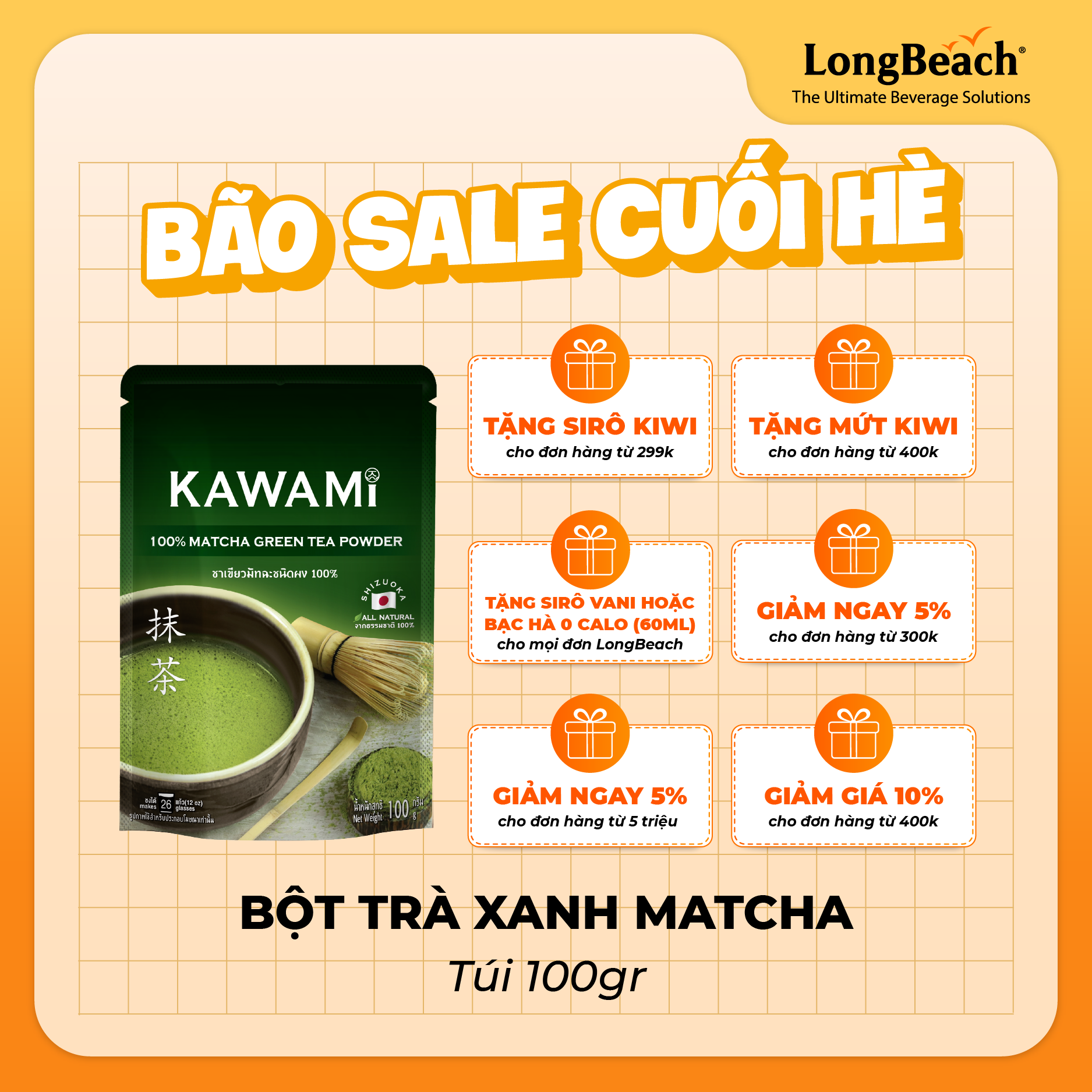 Bột trà xanh matcha nguyên chất 100% - kawami 100 % matcha green tea powder 100 g