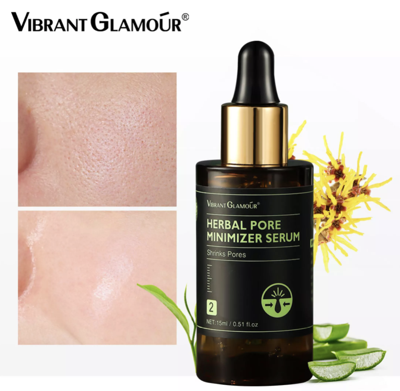VIBRANT GLAMOUR Serum Giữ ẩm Thu Nhỏ Lỗ Chân Lông Chống Lão Hóa Kiểm Soát Dầu Chăm Sóc Da SHRINK PORES SMOOTH SKIN 15ML