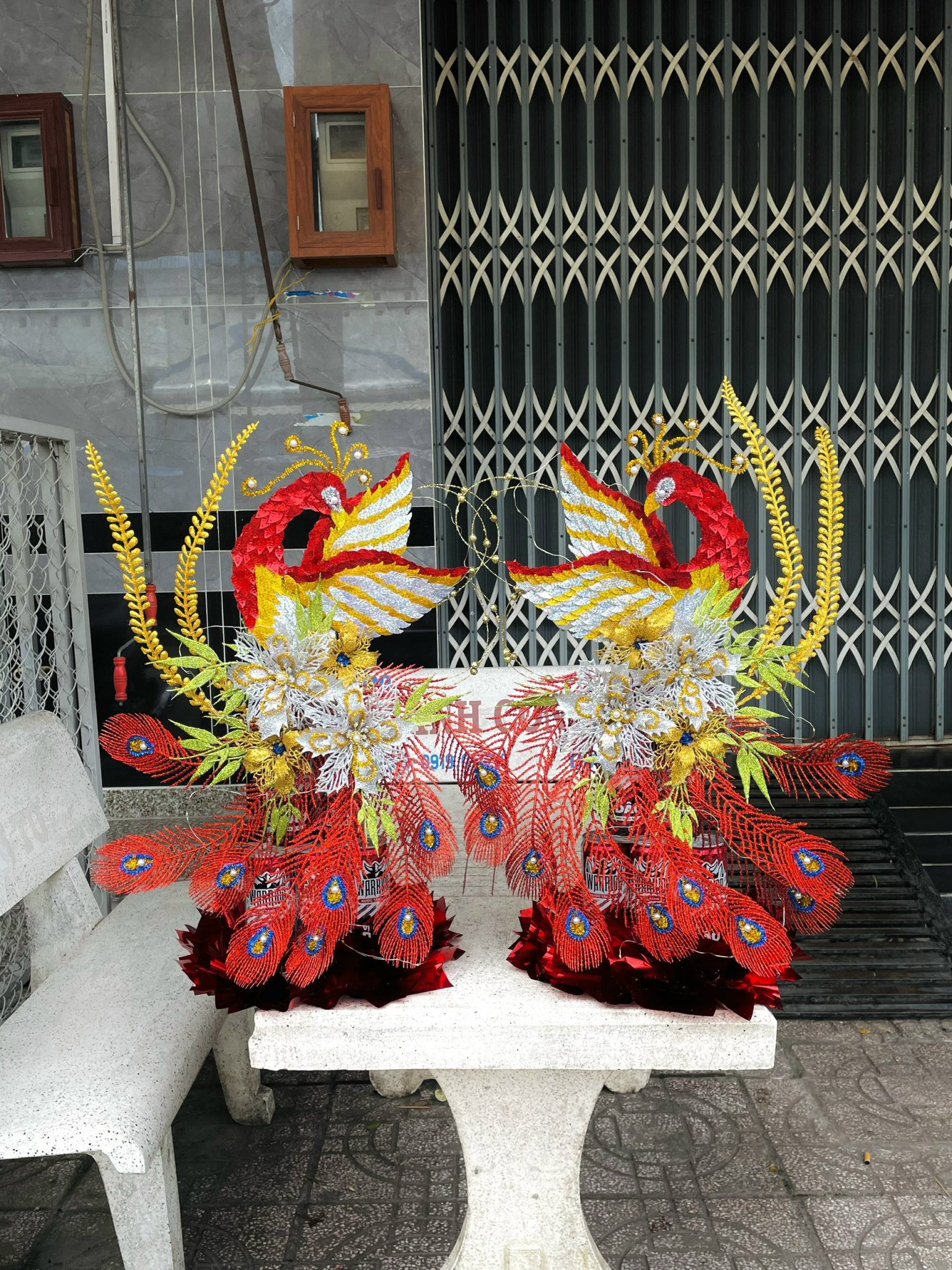 Full set phụ kiện làm oản công có cánh phối đỏ, vàng, bạc