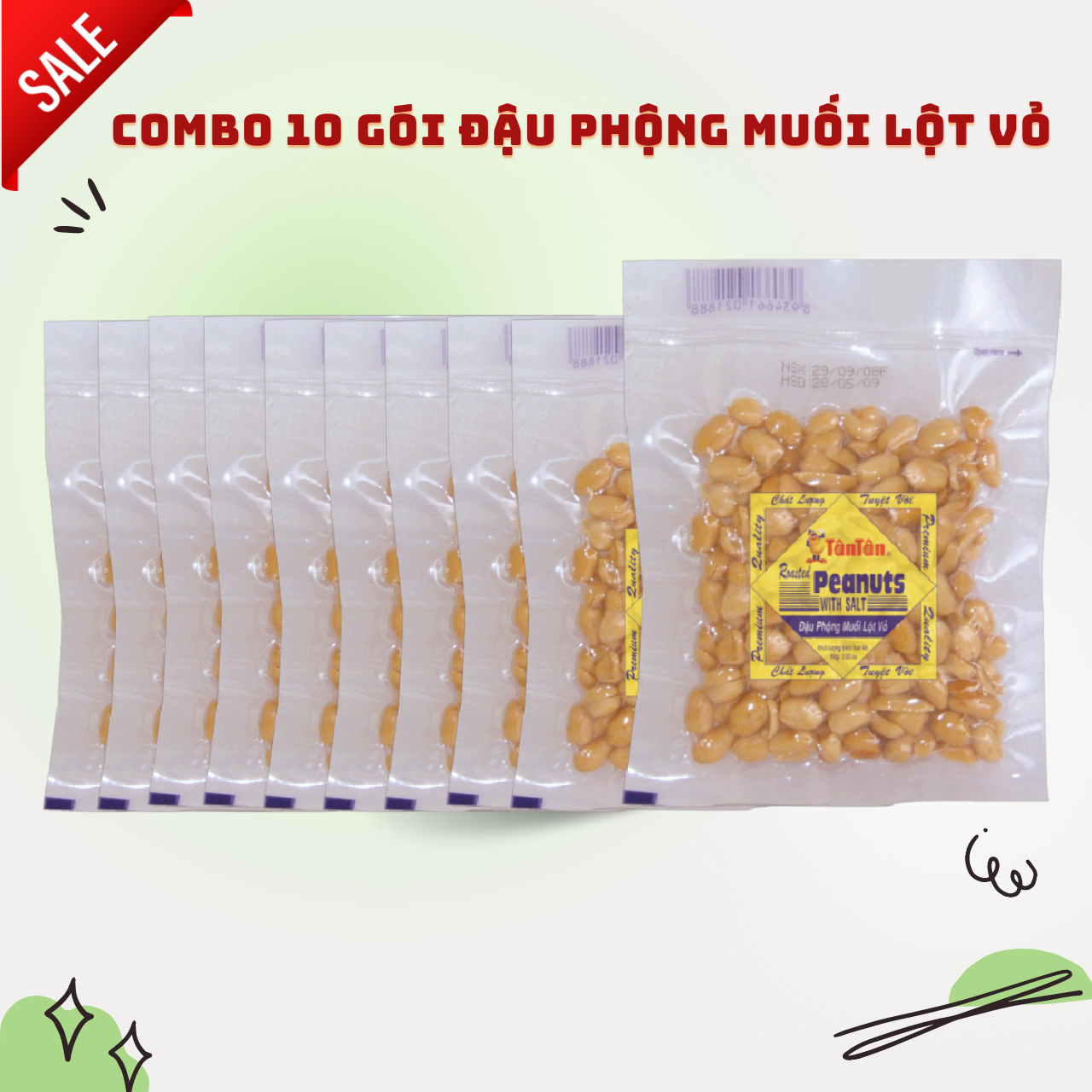 Freeship - combo 10 - gói đậu phộng muối lột vỏ tân tân 55g