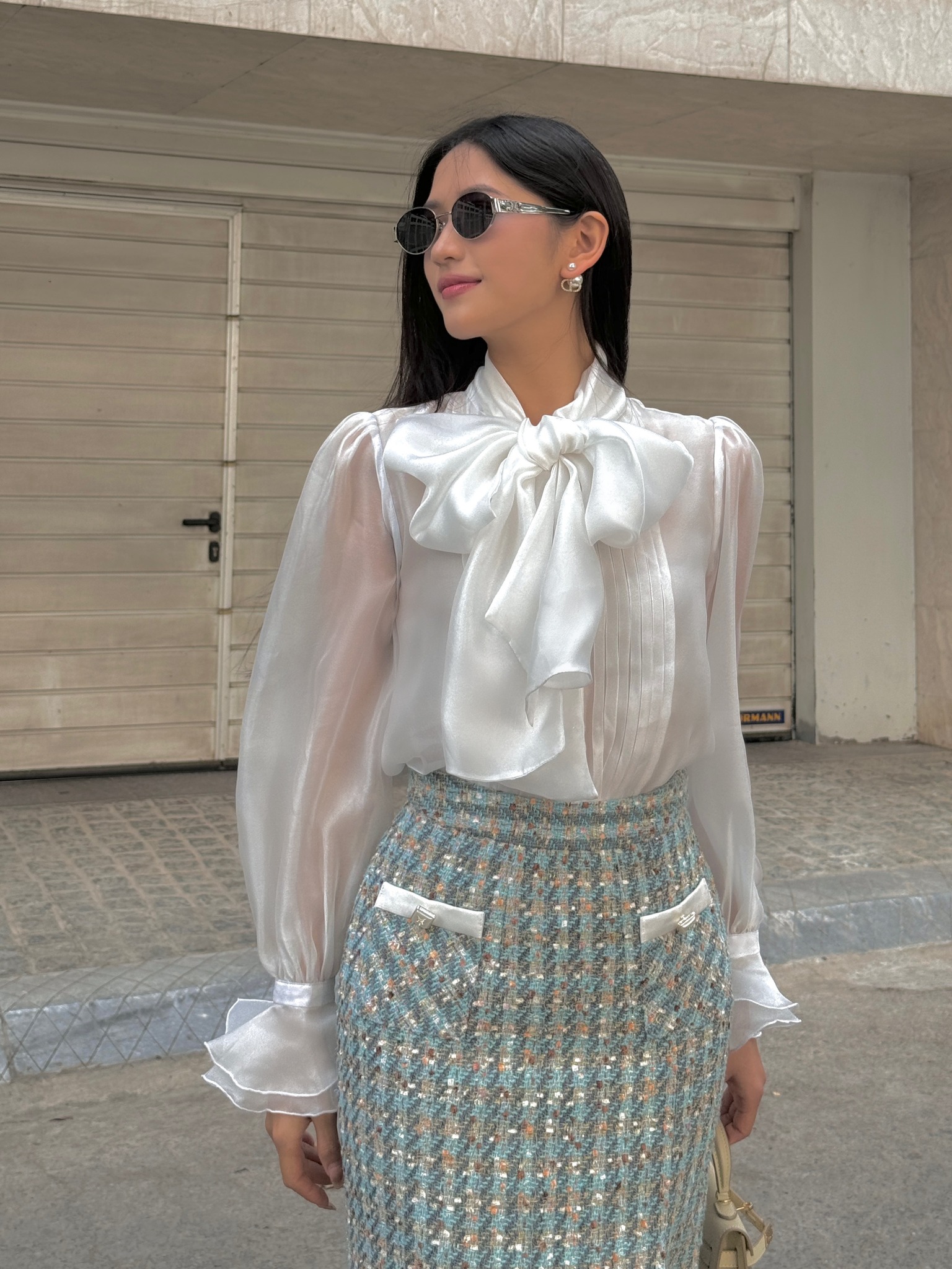 Áo sơ mi cổ nơ penelope organza blouse huong boutique hbsm1118