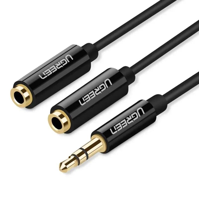 Ugreen 20816 25cm màu đen cáp âm thanh 2 đầu bông sen âm sang 3.5mm dương av134