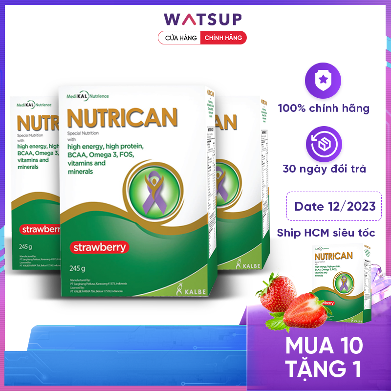 Sữa bột dinh dưỡng NutriCan- Giúp bổ sung dinh dưỡng cho bệnh nhân K, vị dâu thơm ngon dễ uống (Hộp 245 gam)- Vị dâu