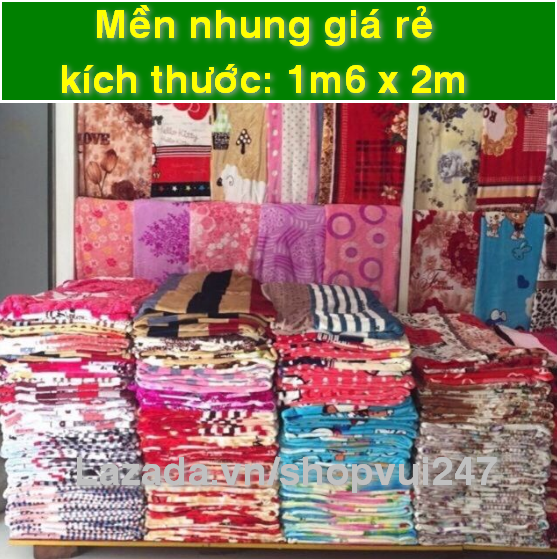 Mền nhung mềm mịn giá rẻ giao mẫu ngẫu nhiên, kích thước 1m6 x 2m
