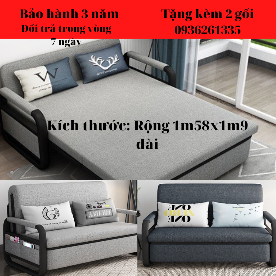Sofa gường thông minh gấp gọn, gường sofa chung cư, nhà ở, phòng khách phong cách hàn quốc chất liệu đệm bọt biển, kích thước 1m6x 1m9