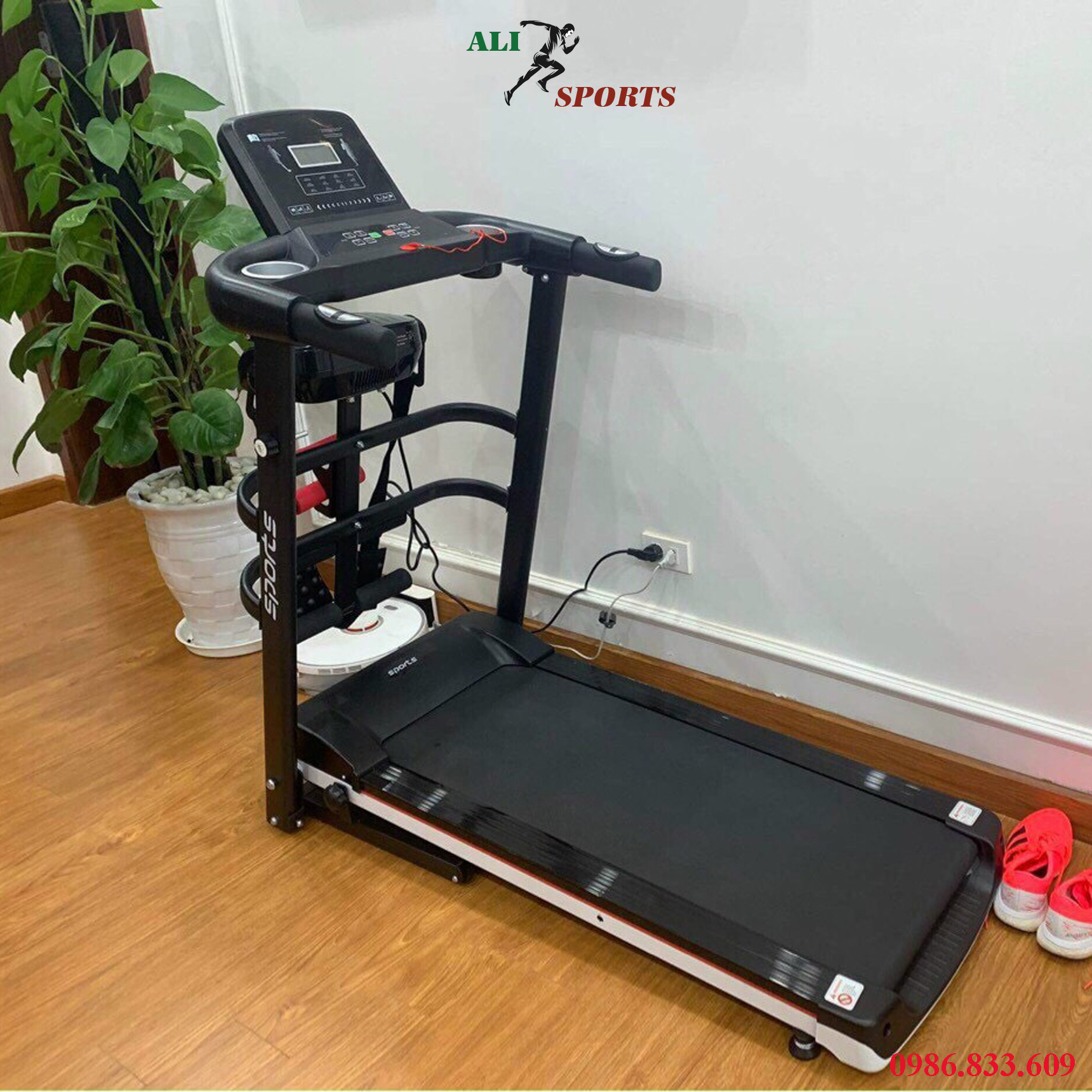 Máy chạy bộ điện đa năng a7s kèm đai massage, tạ tay- động cơ 3.0hp - kèm video, hình ảnh thật