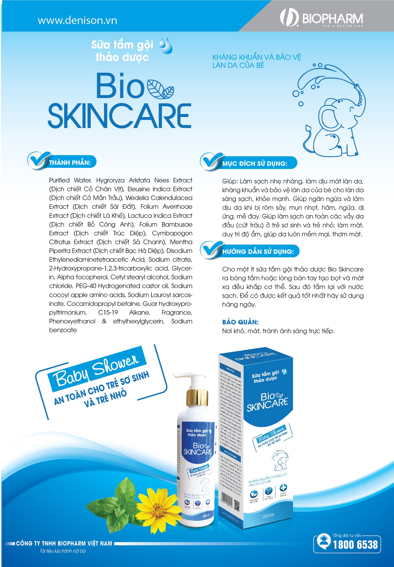 Sữa tắm gội thảo dược bio skincare - hết rôm sảy, mẩn ngứa