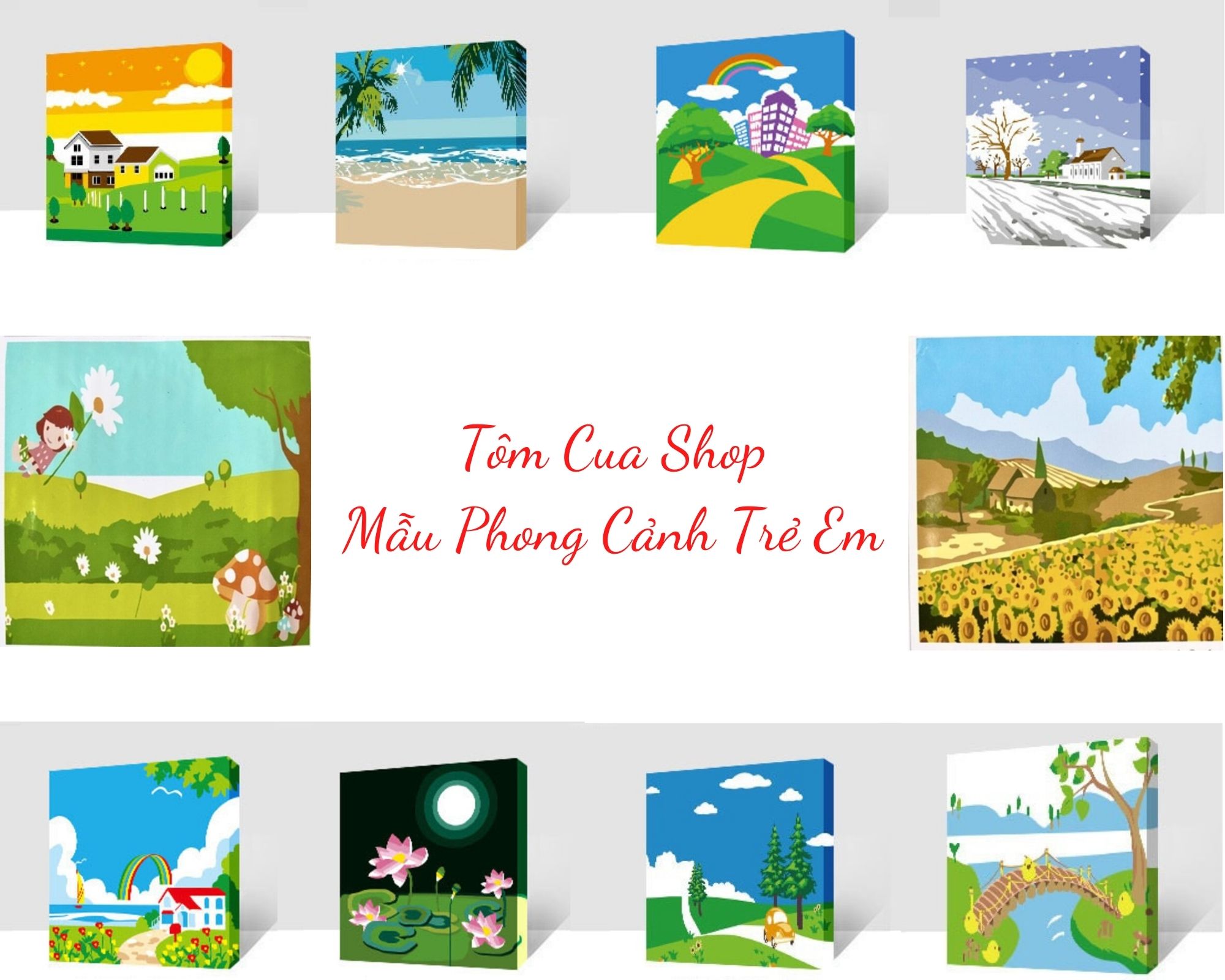 Vẽ Tranh Số Hoá Cho Bé Tập Tô Màu Nước Sơn Dầu Theo Số Size Nhỏ 20x20cm Kèm Màu Cọ Vẽ Đã Sẵn Khung Cho Trẻ Em Tự Tô - Đồ Chơi Giáo Dục Sớm Giá Rẻ -Mẫu Phong Cảnh Trẻ Em
