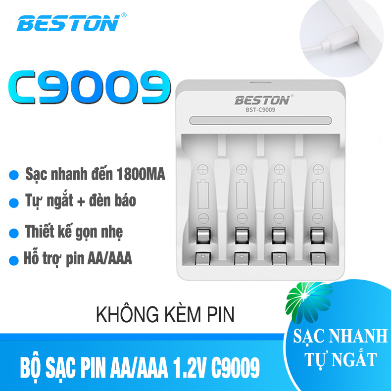 Bộ Sạc 4 pin AA AAA Beston C9023L,có tính năng sạc nhanh,tự ngắt khi đầy, đèn báo thông minh, dùng cho micro ,remote