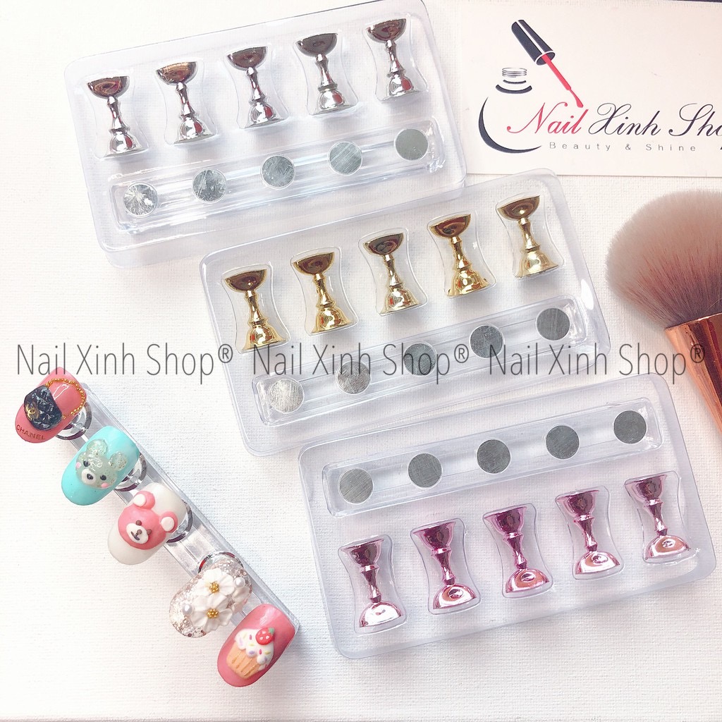 set  5 đế gắn móng giả kèm  thanh ngang tập sơn vẽ nail