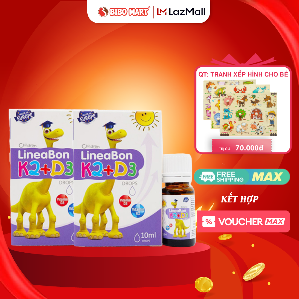 [Combo 2 Hộp] LineaBon Vitamin D3 K2 10ml Vitamin Hấp Thụ Canxi Giúp Tăng Chiều Cao Cho Bé Chính Hãng Bibo Mart