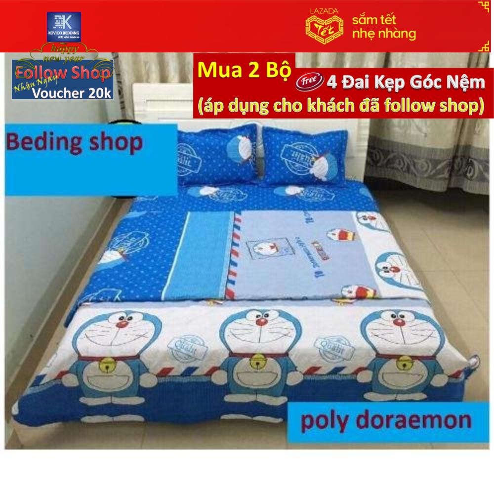 Bộ chăn ga gối Poly doraemon 1m6x2m