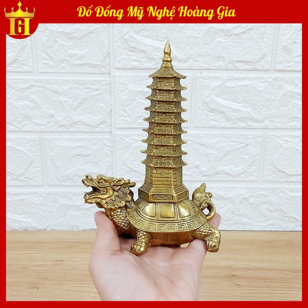 Long quy cõng tháp, rùa cõng tháp bằng đồng nguyên khối cao 17cm