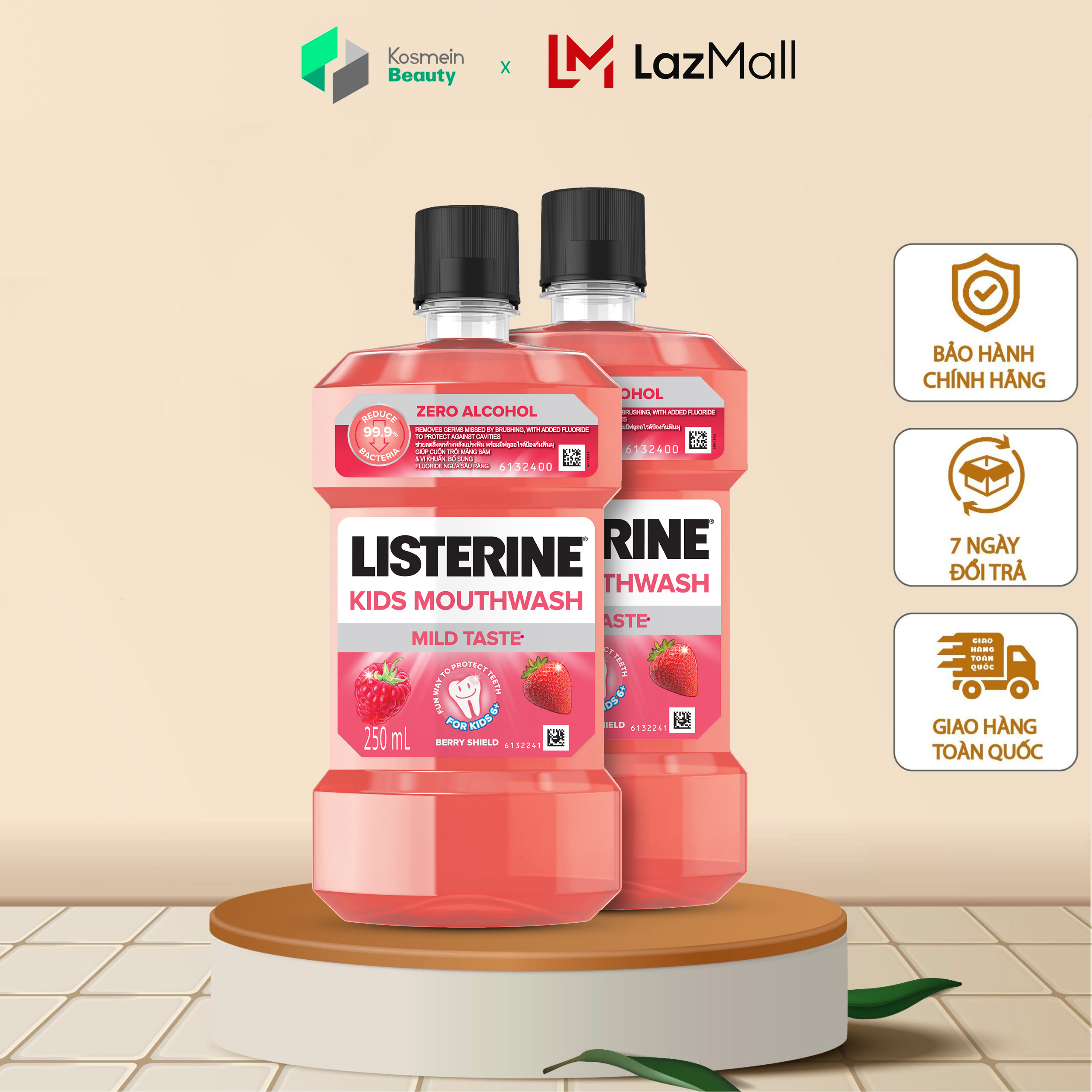 Nước Súc Miệng Listerine Kids Mouthwash 250ml Dành Riêng Cho Trẻ Trên 6 Tuổi - Kosmein