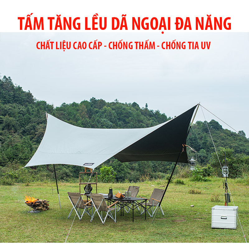Tăng lều dã ngoại tấm tăng cắm trại lục giác chống thấm, chống nắng, bạt tăng dã ngoại