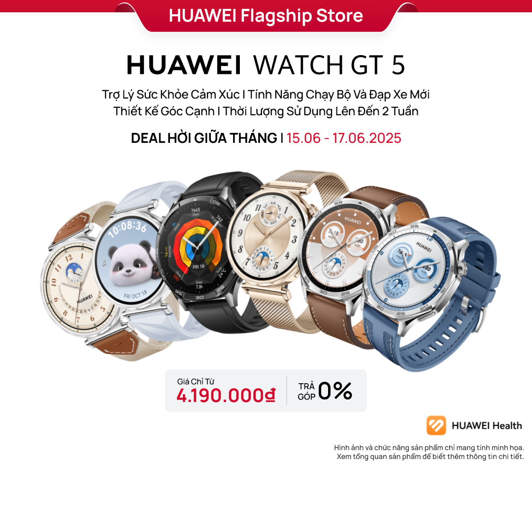 Đồng Hồ Thông Minh HUAWEI WATCH GT5 Tính Năng Chạy Bộ Và Đạp Xe Mới | Thiết Kế Góc Cạnh | Thời Lượng Sử Dụng Lên Đến 2 Tuần1