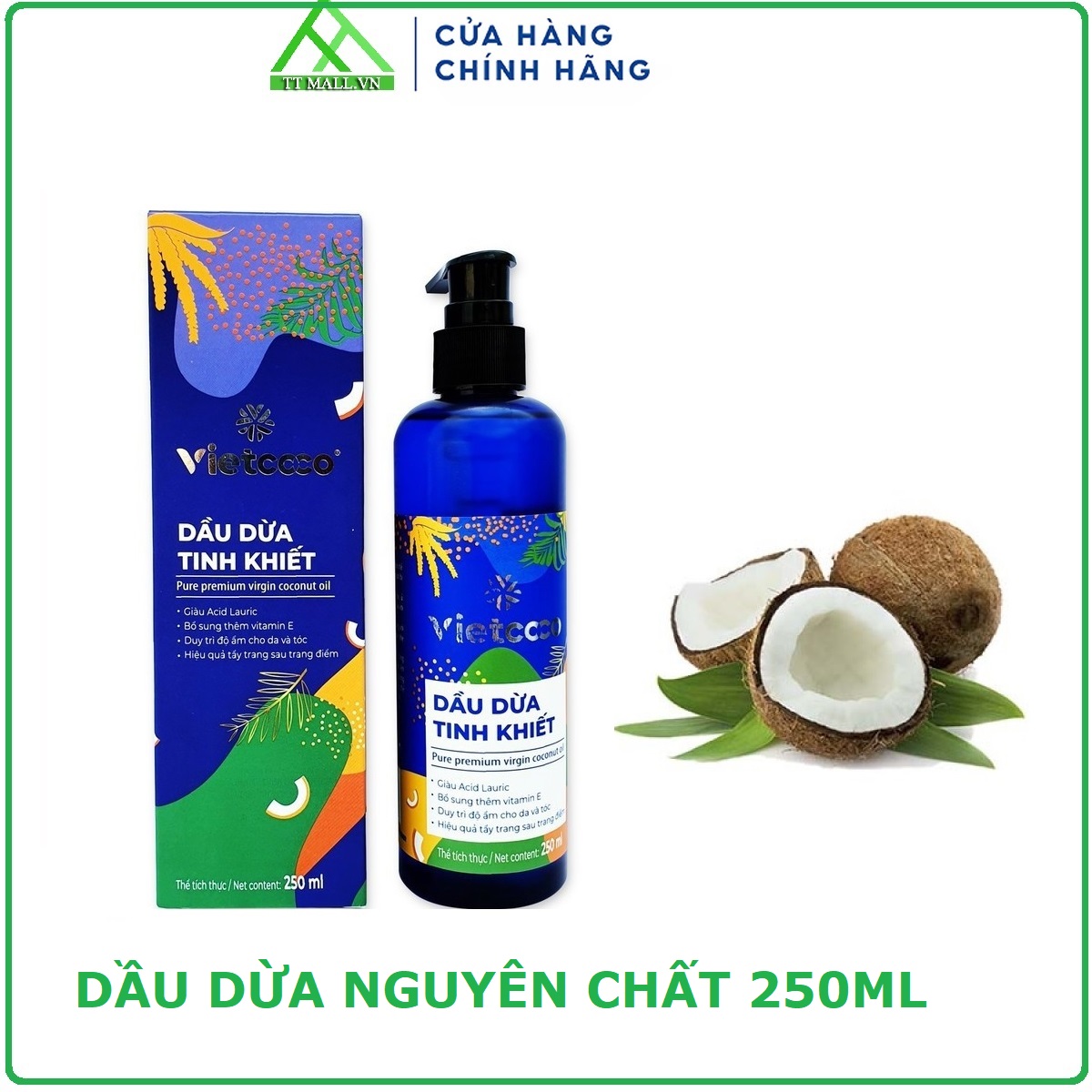 Dầu Dừa Tinh Khiết Vietcoco 250ml - Dầu dừa nguyên chất ép lạnh hữu cơ