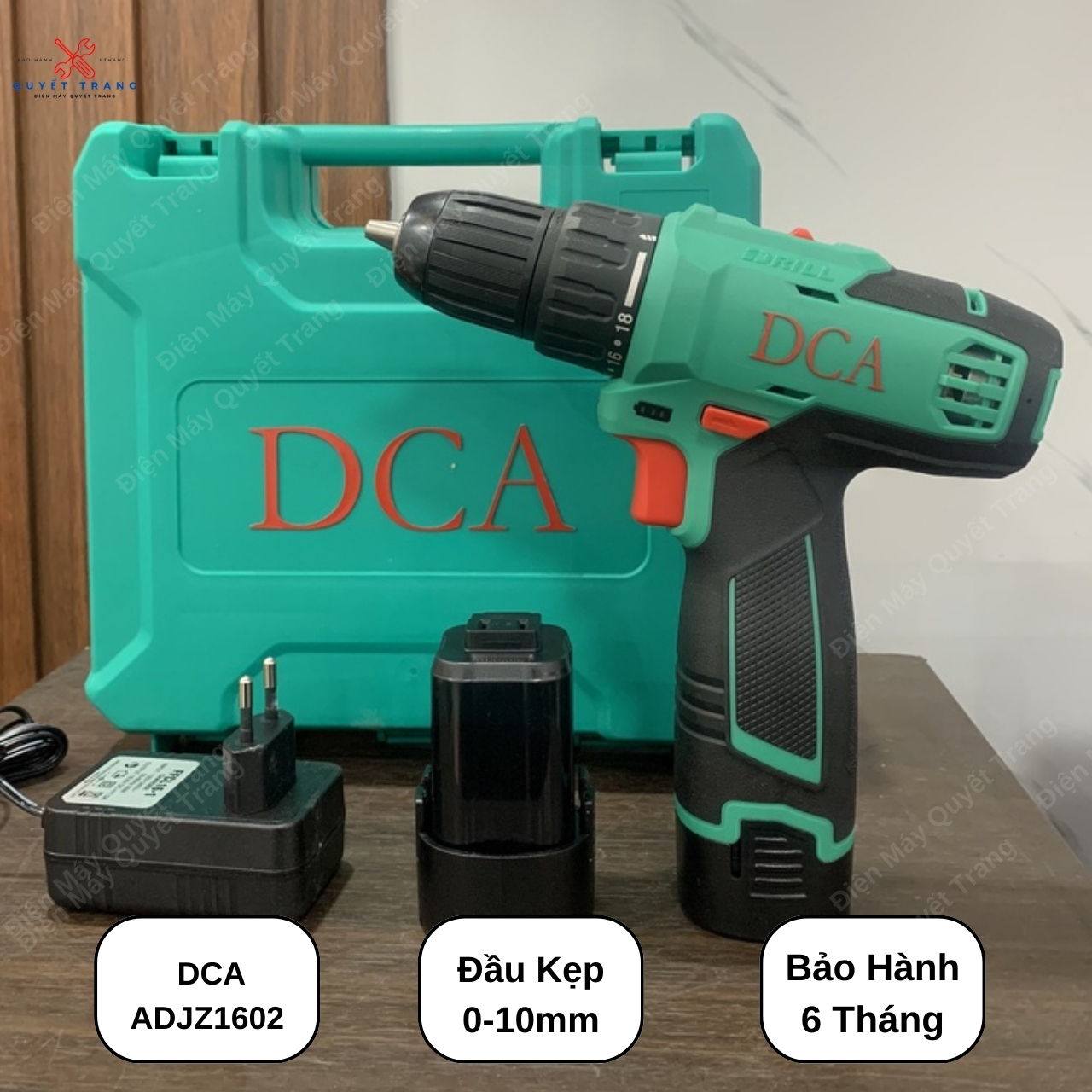Máy khoan pin dca adjz1602 đầu kẹp 10mm kèm sẵn 2 pin 1 sạc chính hãng dca
