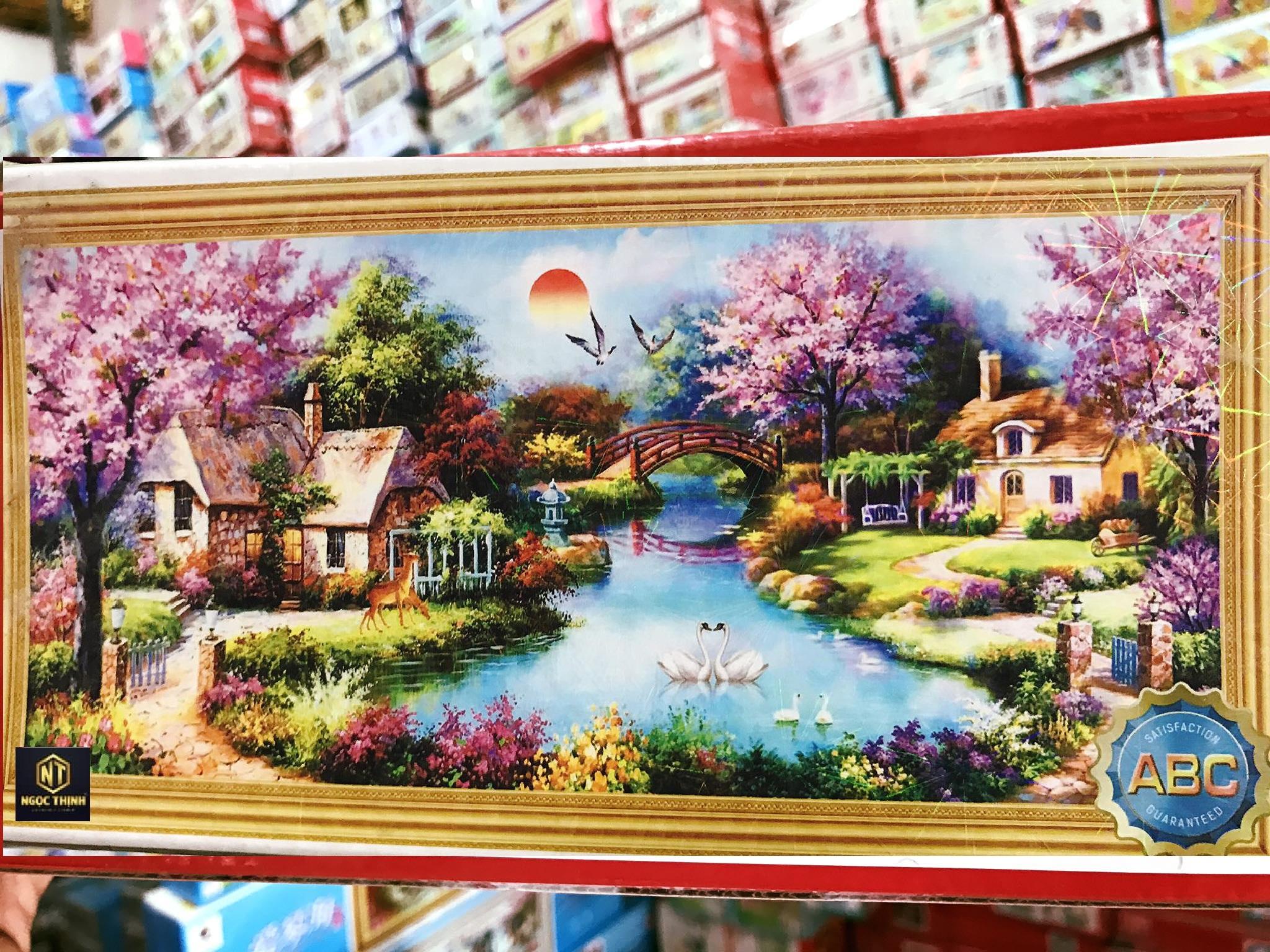 Tranh đính đá đa sắc tổ ấm hạnh phúc yn5218,lv004 kích thước 100*50cm