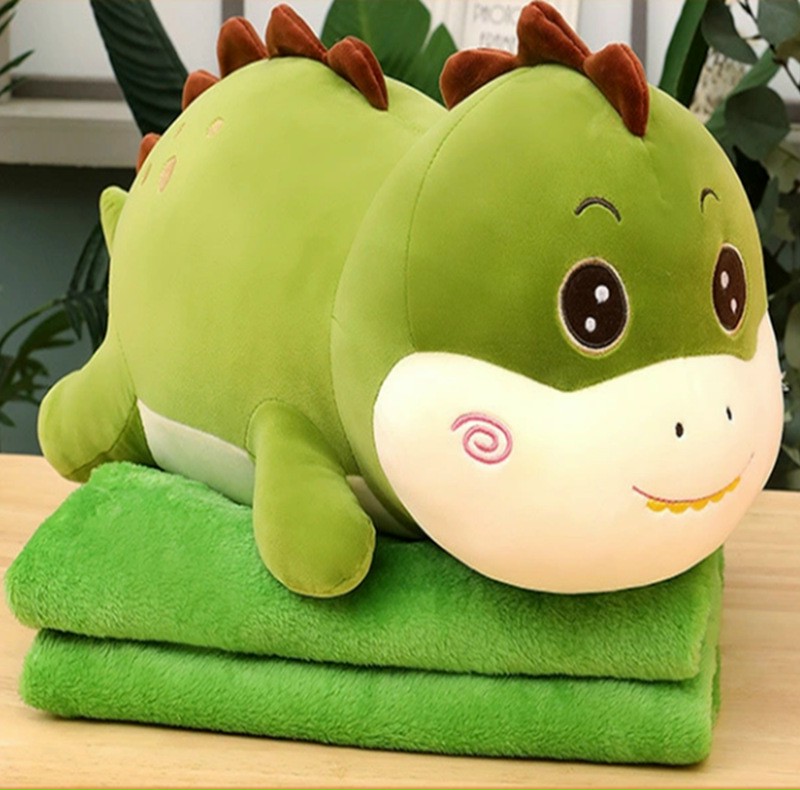 Gấu bông khủng long kèm mền , thú nhồi bông khủng long kèm mền mền mịn bộ chăn gối văn phòng