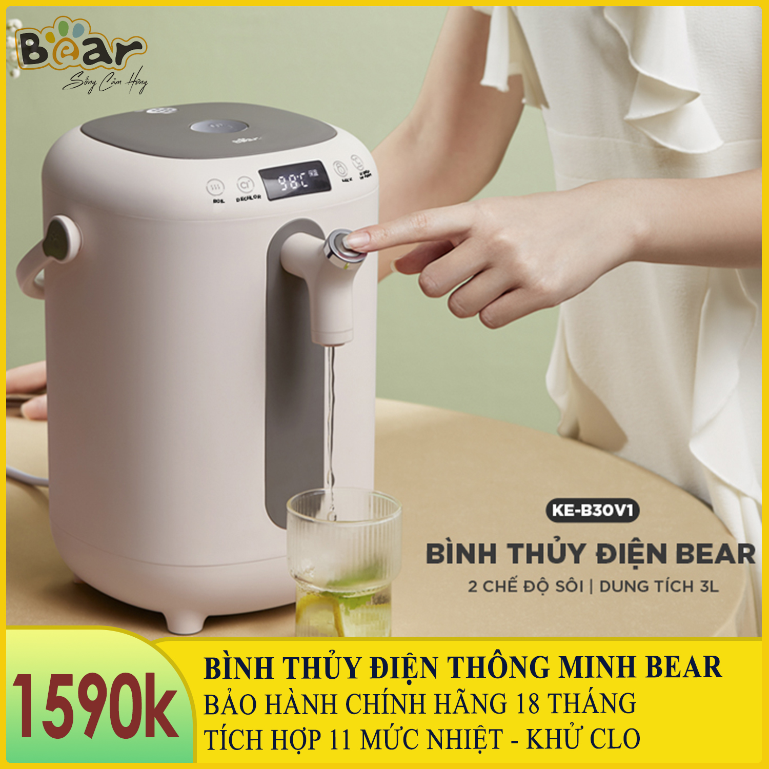 Bình đun nước giữ nhiệt, bình thủy điện thông minh 3L Bear KE-B30V1