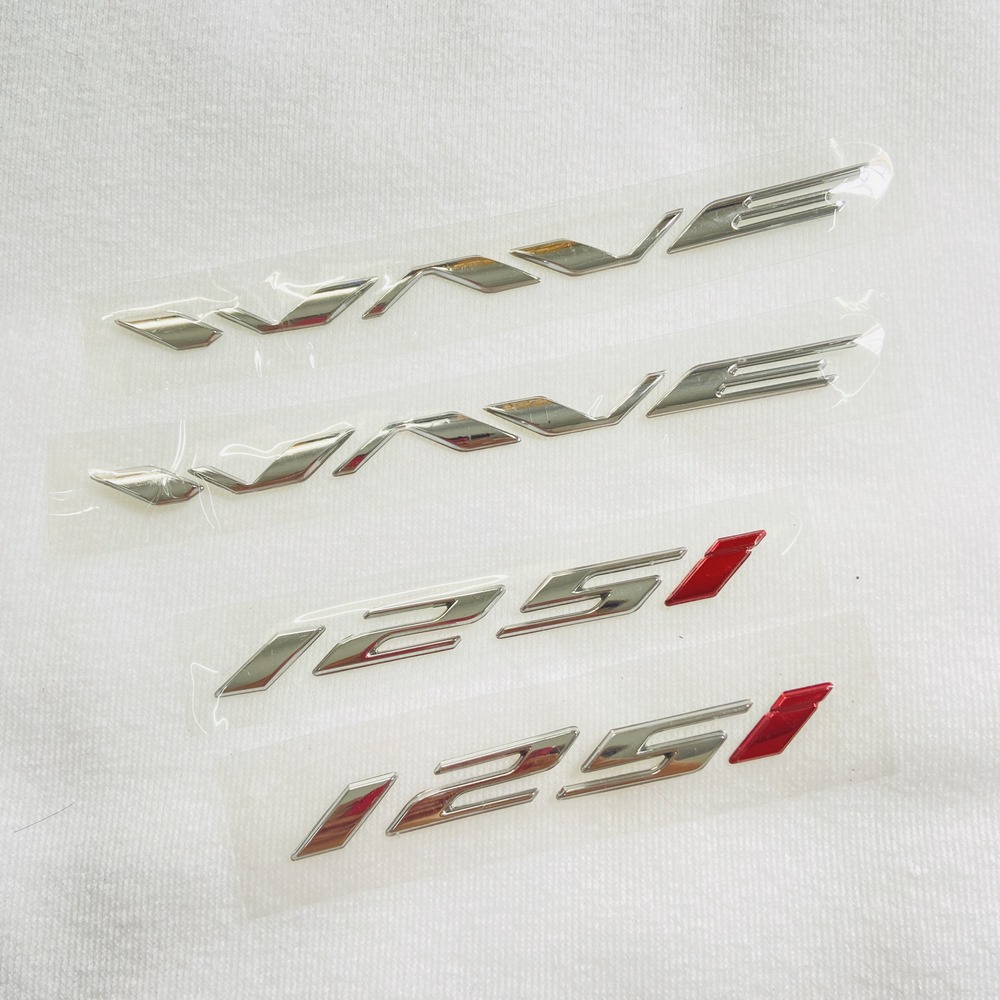 Bộ tem tên chữ xe máy wave zin, bộ tem chữ số 125i zin, dán trang trí xe máy, tem như zin theo xe, keo dán tốt