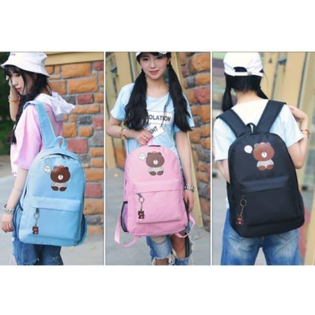 [HCM]Balo thời trang đi học vải bố gấu Brown cute ( Đen Xanh và Hồng)