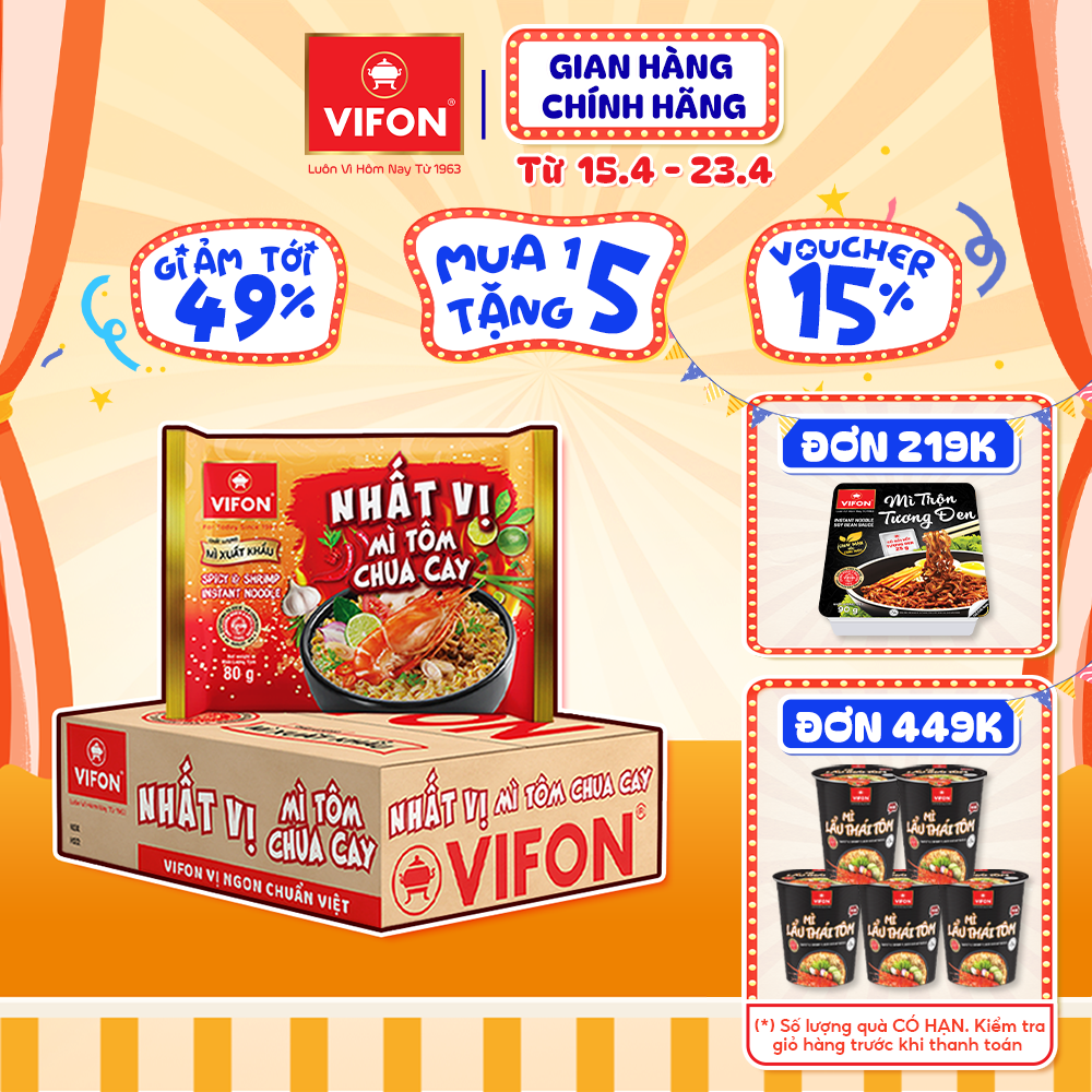 Thùng 30 gói Mì Nhất Vị VIFON Tôm Chua Cay/Trộn Gà Phô Mai Cay 80gr/gói