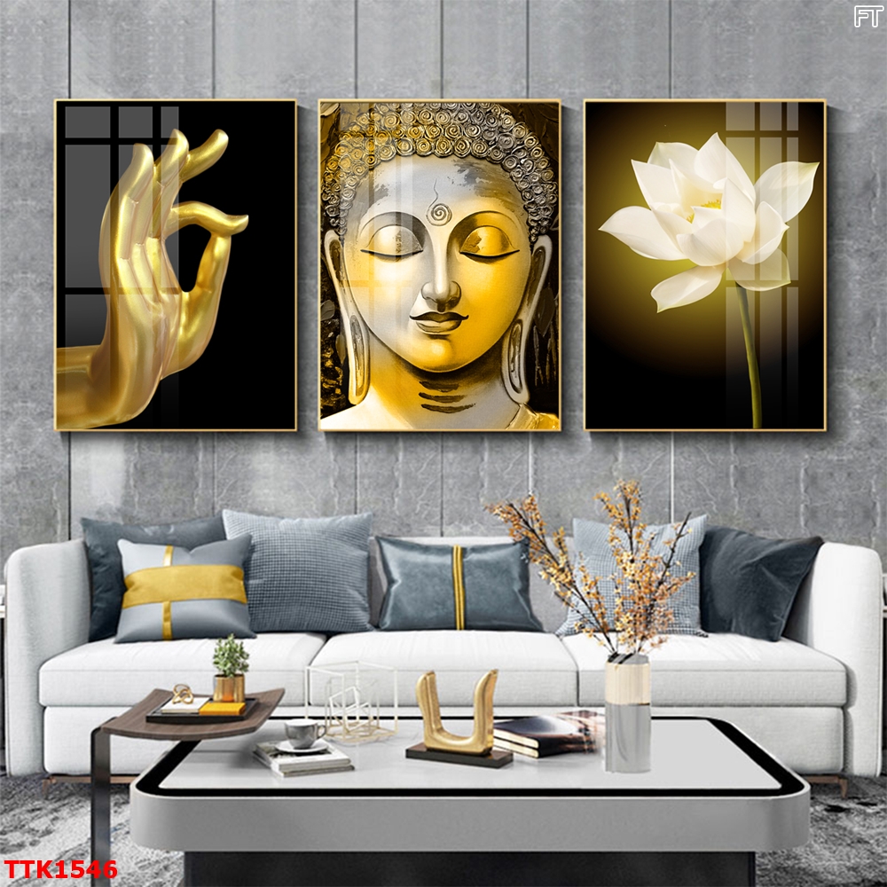 Bộ 3 bức tranh tranh treo tường - tranh phật giáo - tranh trang trí decor phòng khách có sẵn móc treo gm023-2